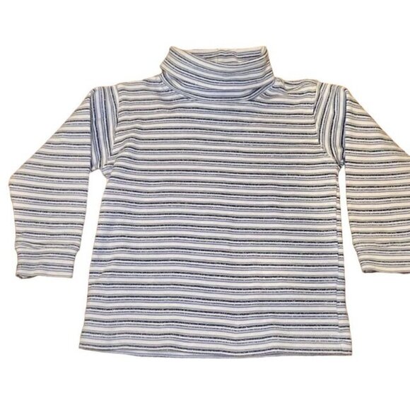 PolkaTots Blue/White Sparkle Stripe Girl's Turtleneck - 3T - Picture 1 of 3